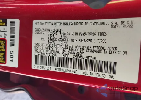 2022 Toyota Tacoma Sr5 V6 from USA, damaged, VIN 3TYCZ5AN8NT075452